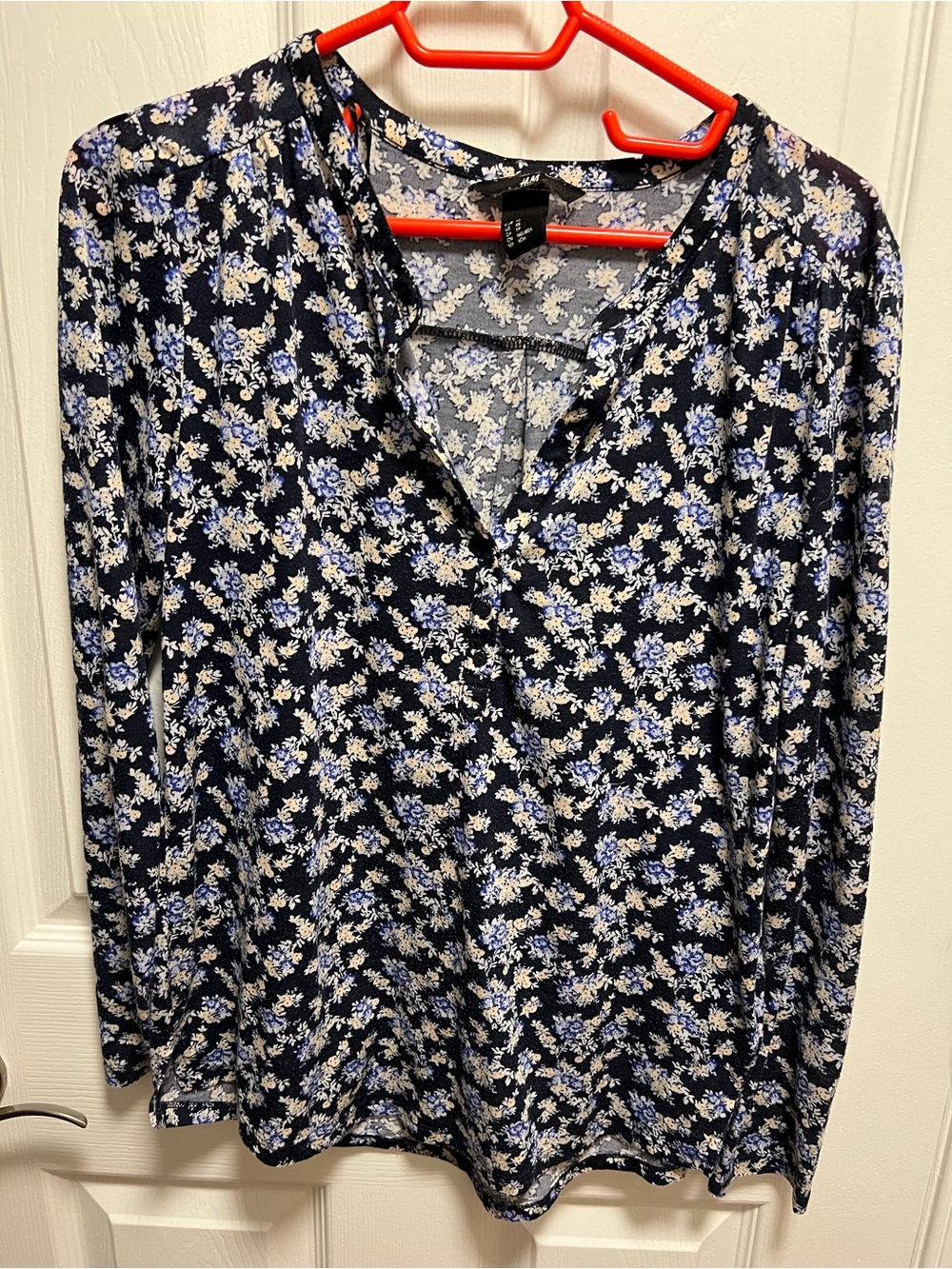 H&M Navy Floral V-Neck Top with Blue & White Flowers